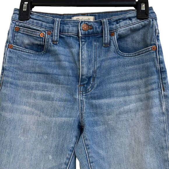 Madewell SZ 23 The High-Rise Slim Crop Boyjean Jeans Distressed Frayed Hems Blue - Picture 3 of 12